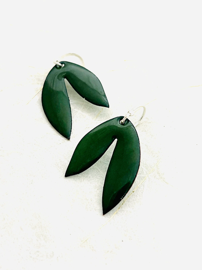 Retro Leaf Earrings, Alpine Green Enamel, Dangle Gift For Her, Women's Tropical Earring