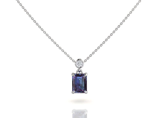 2 Carat Alexandrite Pendant | Layering Necklace White Gold Solitaire July Birthstone Jewelry