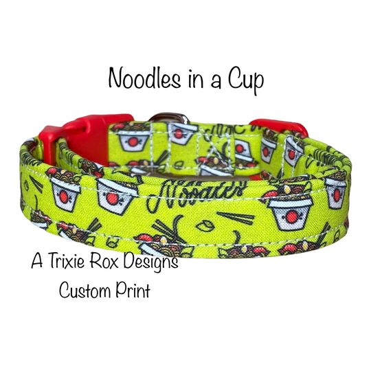 Funny Dog Collar, Food Noodle Side Release Adjustable Washable, Green, Ramen Noodles, Cup Of Noodles