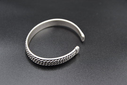 Fashion Men's Silver Bracelet, Knitting Style Cuff, Size Adjustable Boho Bracelet, Gift For Men, Jewelry, Man 925 Signet Bracelet