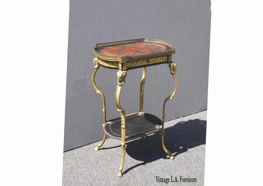 Antique Brass Rams Head Ornate Directoire Gueridon Table W Hoof Feet