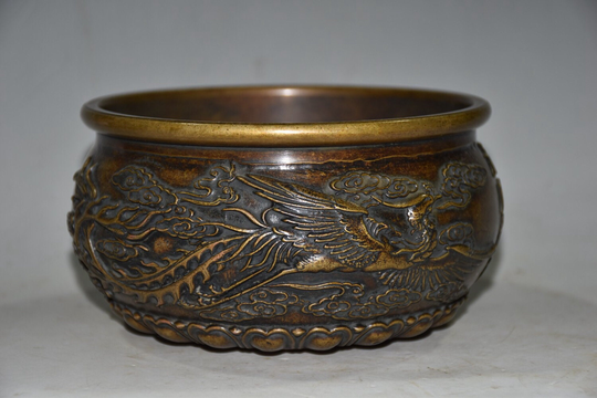 Early Collection Of Pure Copper & Old Dragon Phoenix Incense Burner.h