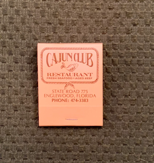 Vintage Matchbook, Cajun Club, Restaurant, Englewood, Florida, with 20 Match Sticks, Free Ship in Usa