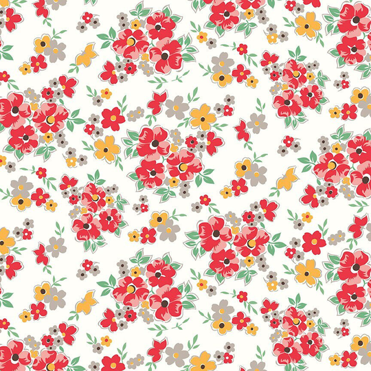 Lori Holt Cook Book Fabric By Riley Blake - White & Red Floral The 1/2 Yard Or Fat Quarter
