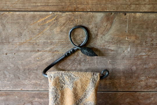 Hand Forged Towel Rack Holder Hook Blacksmith Leaf Design