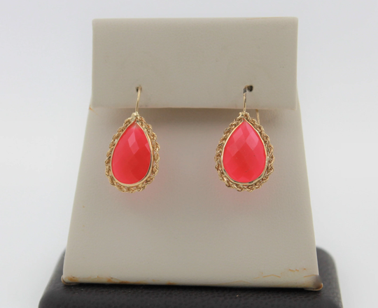 Handmade Solid 14K Yellow Gold Pink Blush Topaz Dangle Drop Earrings
