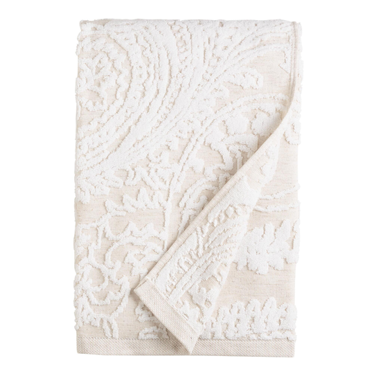 Ivory Linen Blend Paisley Alexandra Bath Towel: White - Cotton by World Market