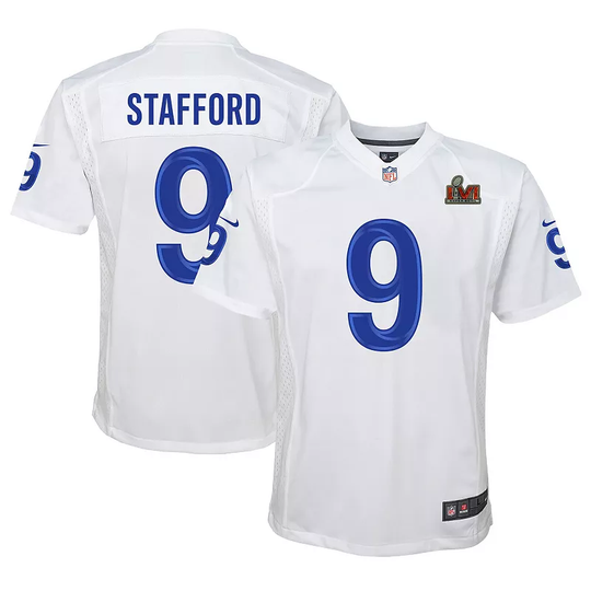 Youth Nike Matthew Stafford White Los Angeles Rams Super Bowl LVI Game Patch Jersey, Boy's, Size: YTH Medium