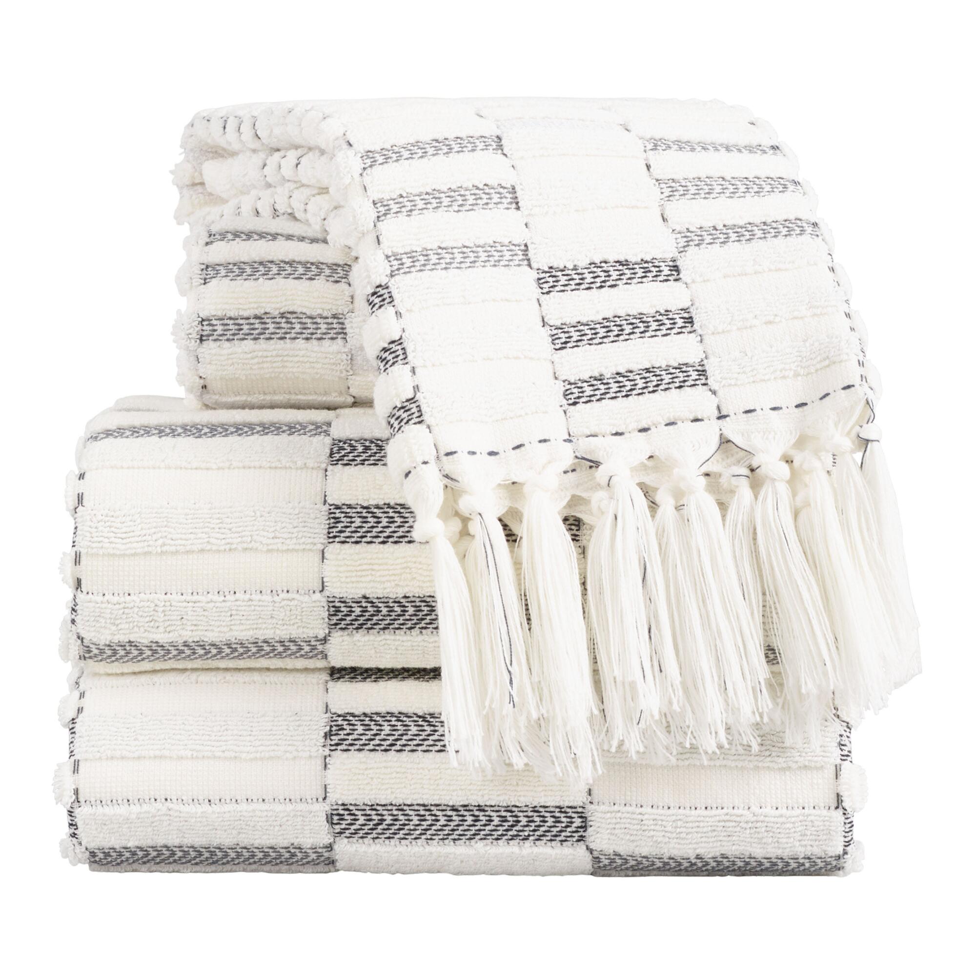 Black and Ivory Striped Sculpted Sloan Towel Collection by World Market