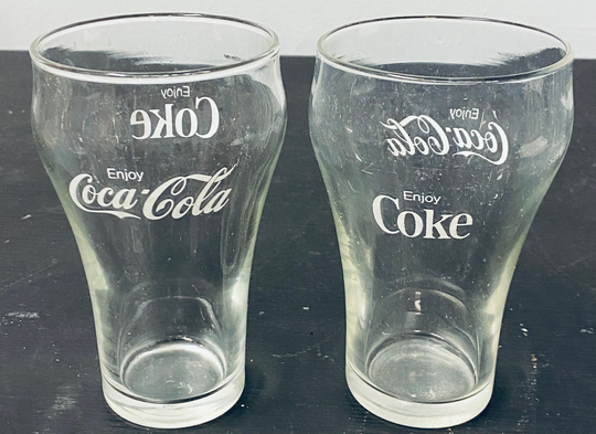 2 Vintage 1970's White Logo Enjoy Coca-Cola Coke Clear Drinking Glasses