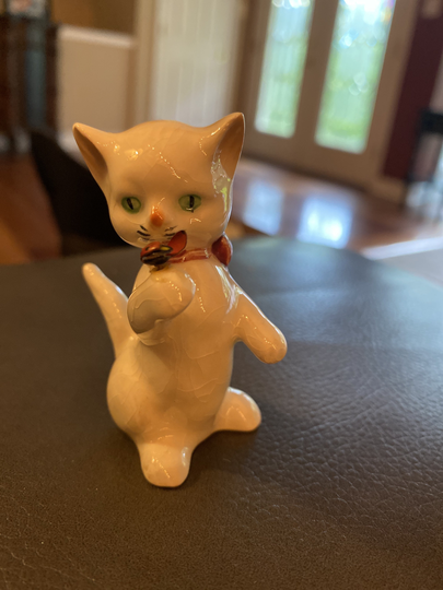 White Cat With Ladybug Figurine