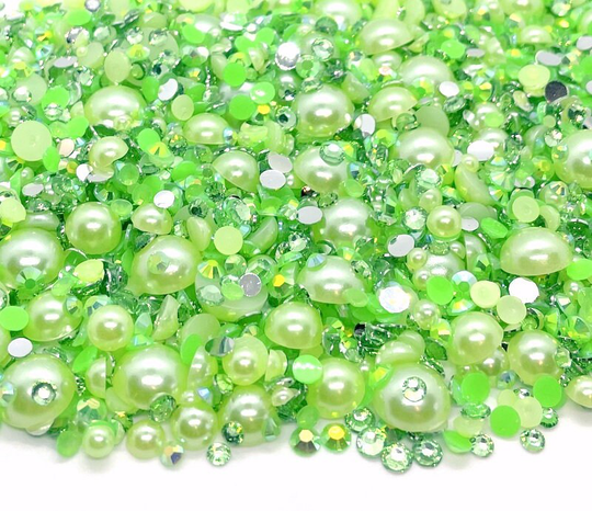 Peridot August Birthstone Blend Rhinestone Mix 2mm-10mm Flatback Jelly Resin | Faux Pearls Rhinestones Mixed Sizes Light Green