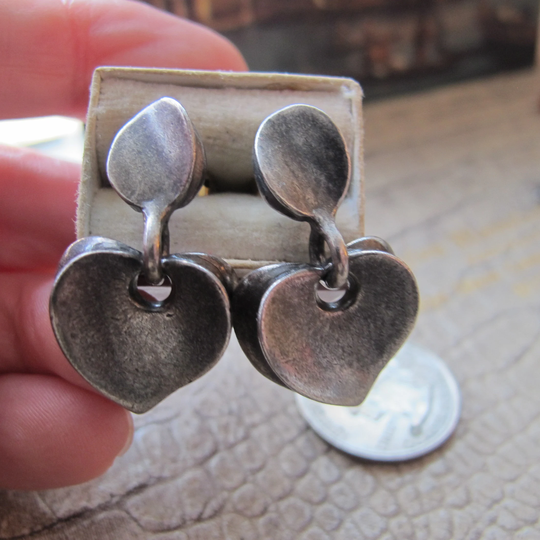 Chunky Heart Pendant Pierced Earrings, Fashion Jewelry, Silver Finish Plated, Heart Shaped Love, 3D Dangle Drop Earrings