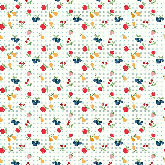 Lori Holt Cook Book Fabric By Riley Blake - White & Blue Fruit The 1/2 Yard Or Fat Quarter