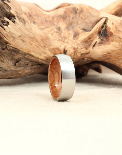 Cobalt Wooden Ring Lined With Bourbon Barrel White Oak Wood