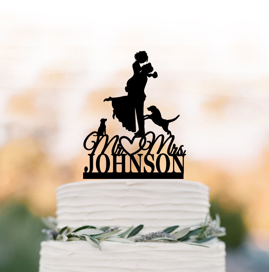 Custom Wedding Cake Topper 2 Dogs, Bride & Groom Silhouette, Personalized Wedding Cake Letters, Unique Dog