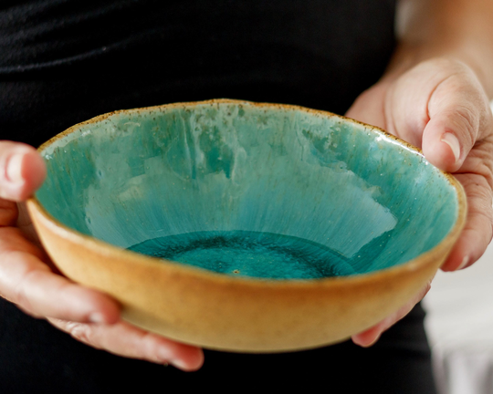Ceramic Bowl For Pasta, Ramen, Salad, Soup, Cereal Or Breakfast, Handmade Pottery Large Bowls in Blue & Green - 6.7"