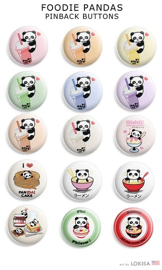Kawaii Panda - Foodie, Sweets & Drinksl | 3-Pack Of 1.5" Inch Metal Pinback/ Button Set