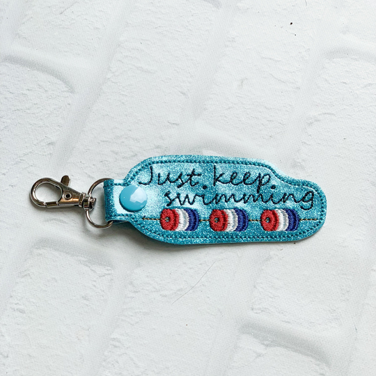 Just Keep Swimming Keychain Bag Tag, Swim Team Swag, Encouragement Gift, Key Fob, Coach Gift Idea, Pool Tag