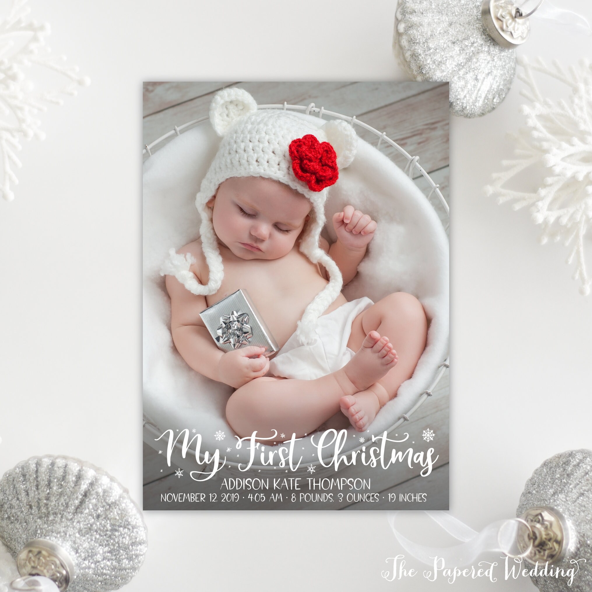Printable Or Printed My First Christmas Baby Photo Cards - Newborn Picture Holiday Christmas, Birth Announcement 110 P1"