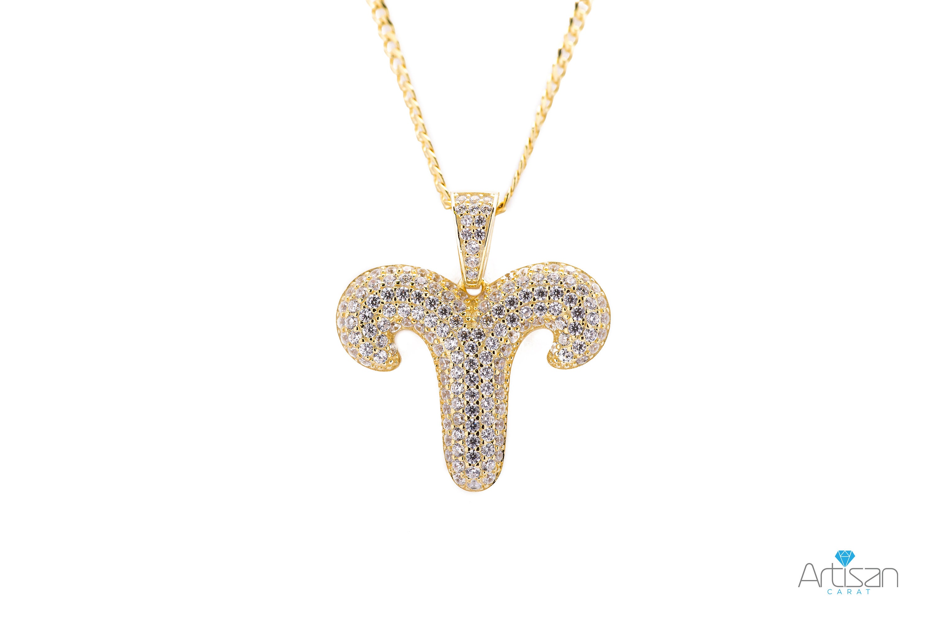 sterling Silver Aries Cz Zodiac Sign Ram Yellow Gold Pendant With Necklace