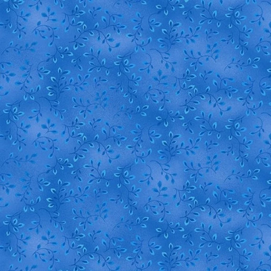 Medium Blue Folio Blender Cotton Fabric, Henry Glass Quilting 100% Blue Leafy Vines Tones