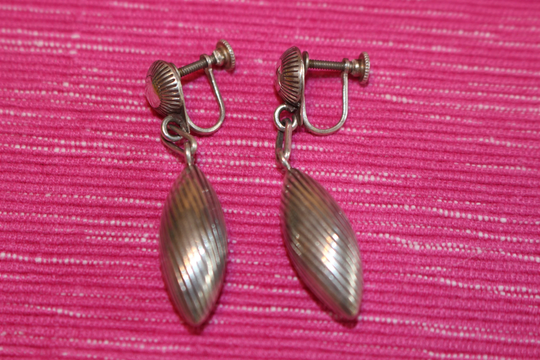 Vintage Sterling Silver Ribbed Screw Back Dangle Earrings, Scandinavian Style Earrings