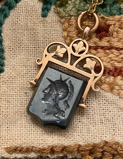 Victorian 14K Hematite Intaglio Pendant Fob Charm