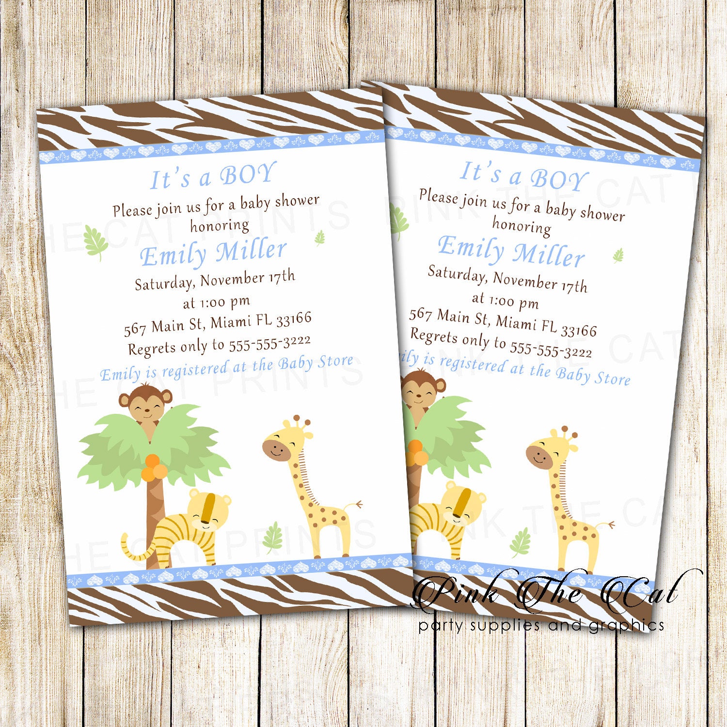 Jungle Baby Shower Invitation - Safari Invitation, For Boys With Animals, Animal Print