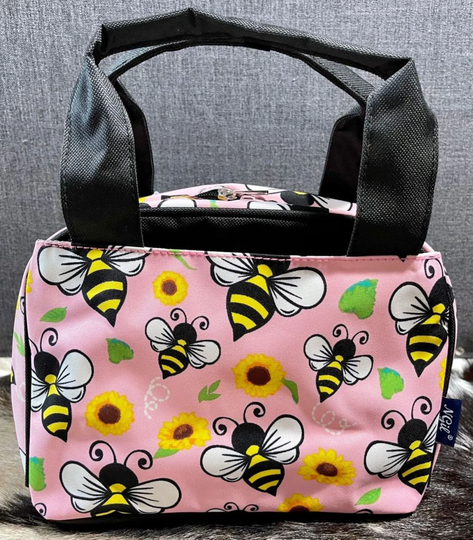 Honey Bee & Floral Print Canvas Insulated Lunch Bag