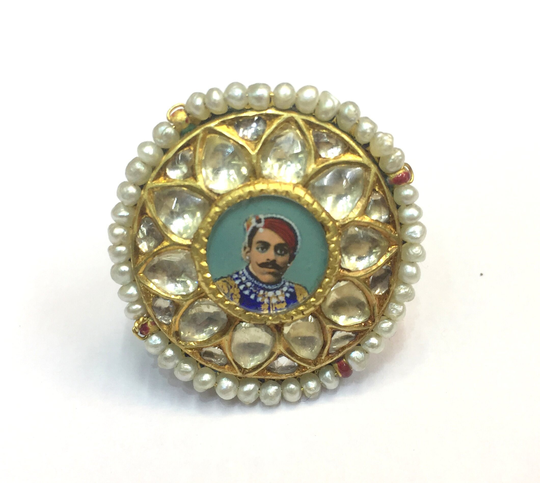 Vintage Antique 22K Gold Jewelry Jadau Enamel Work Forhead Ornament Tika