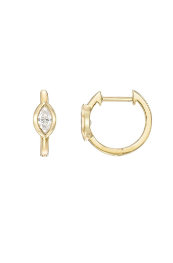 14K Gold Huggie Earring With Marquise Diamond