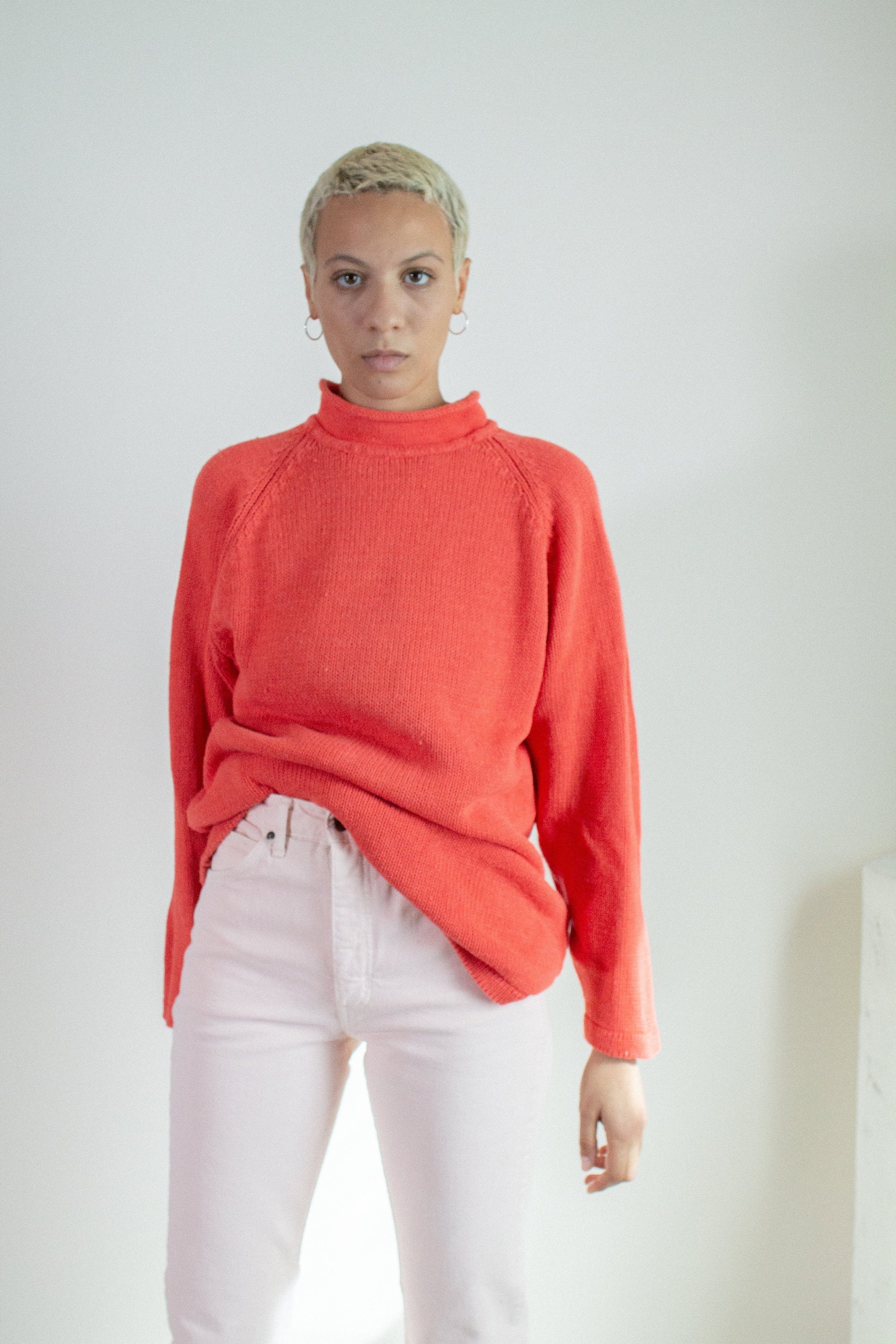 Vintage Coral Cotton Blend Roll Neck Sweater // L | 1719