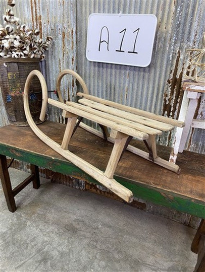 Horned Wood Snow Sled, Christmas Winter Decor, Curved European Style Sled A11, Rams Horn Runners, Sleigh, Wooden Sledge