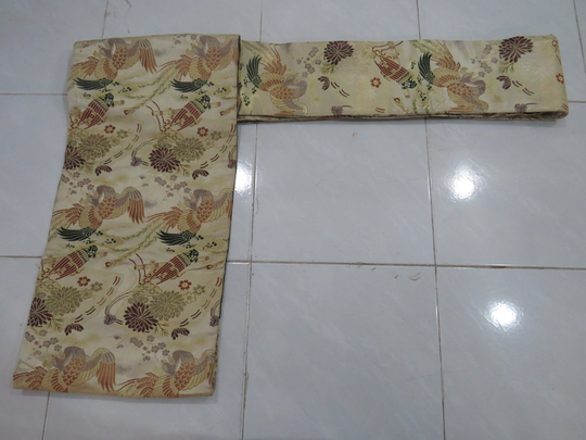 Vintage Brick Cream & Green Nagoya Obi With Abstract Fob300622-09