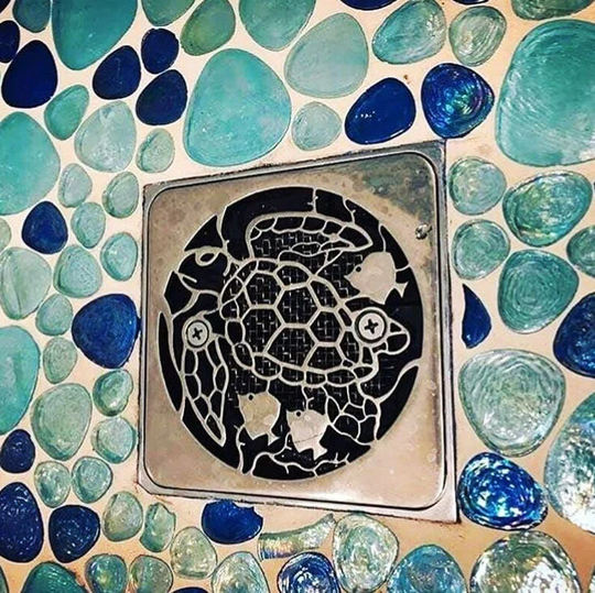 Square Shower Drain Cover, Replacement For Kohler K-9136, Sea Turtle Design By Designer Drains
