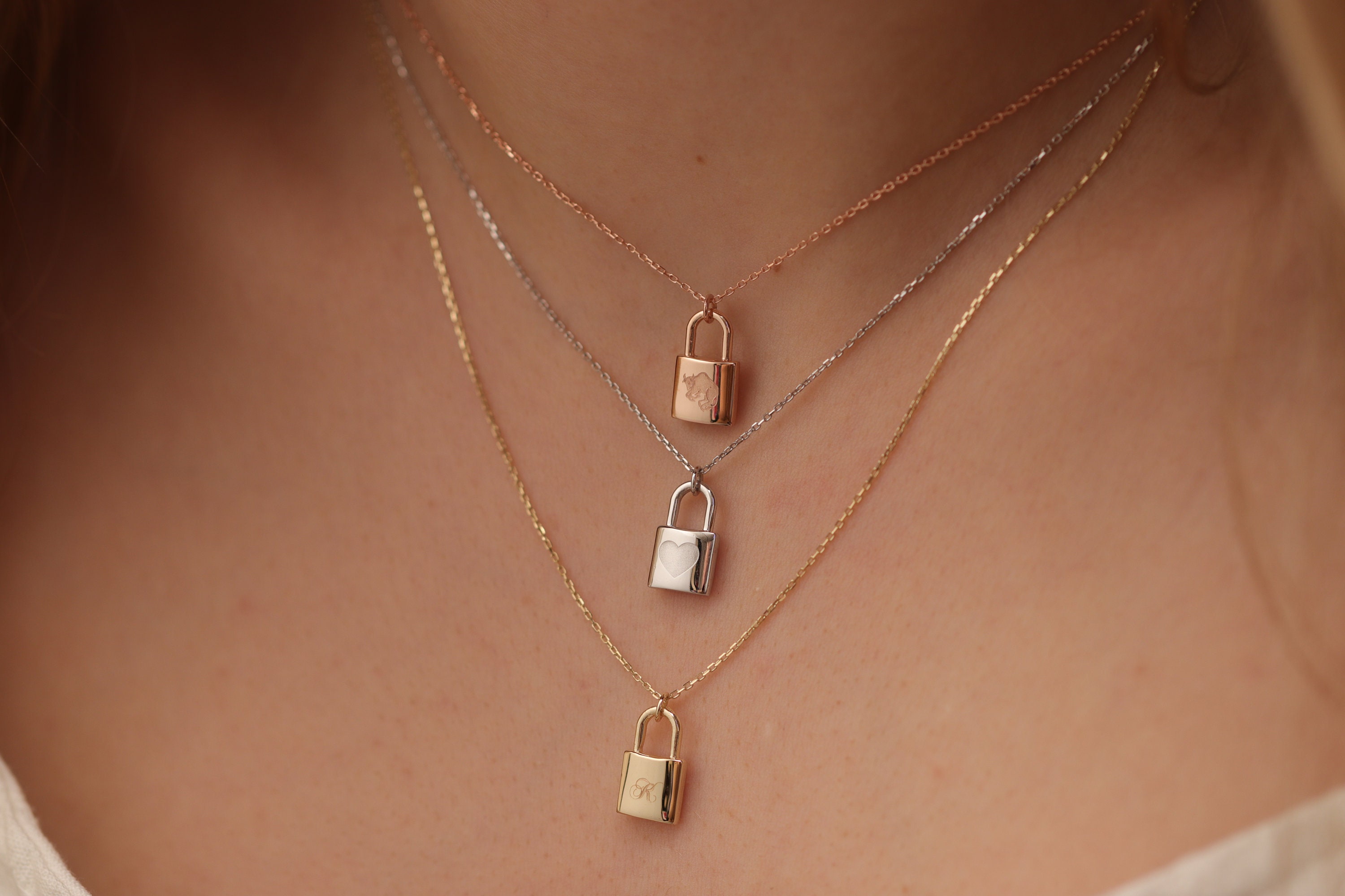 14K 18K Gold Key Necklace/Handmade Engraved Available in Gold, Rose White