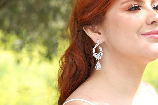 Art Deco Swarovski Crystal Wedding Earrings For Bride, Long Statement Bridal Earrings, Gift, Cubic Zirconia Vintage Jewelry