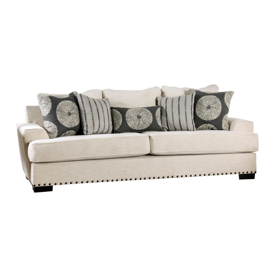Furniture of America Winnetka Modern Ivory, Gray Polyester/Blend Sofa in Off-White | IDF-1283-SF