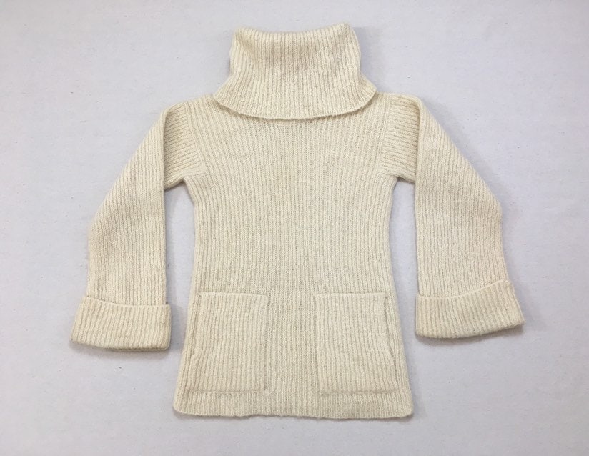 1980's, Wool/Mohair Blend, Wide Turtleneck, Cuffed Bell Sleeve, Tunic Sweater, in Cream