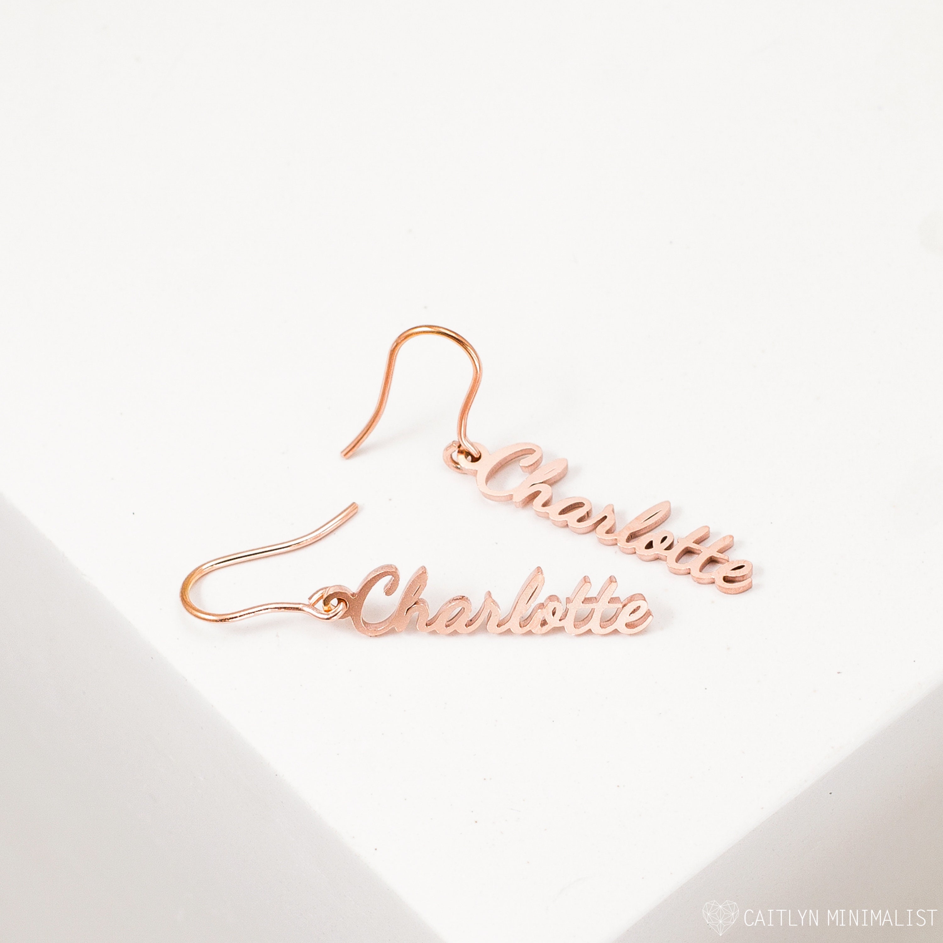 Mom Gift Name Earrings in Sterling Silver, Gold & Rose By Caitlynminimalist Gift For Her Bridesmaids Gifts Ch51F47