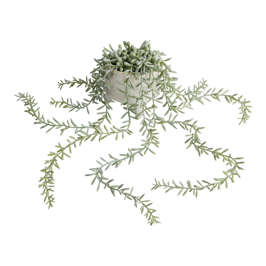 Faux String of Bananas Plant in White Geo Pot: Green - Plastic by World Market