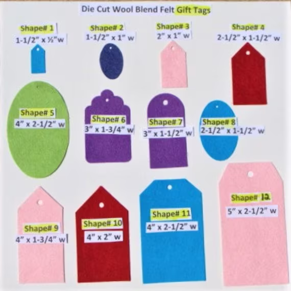 Die Cut Felt Flats-Gift Tags Various Sizes - U Choose Shape & Colors-Wool Blend Applique, Crafts - Board55