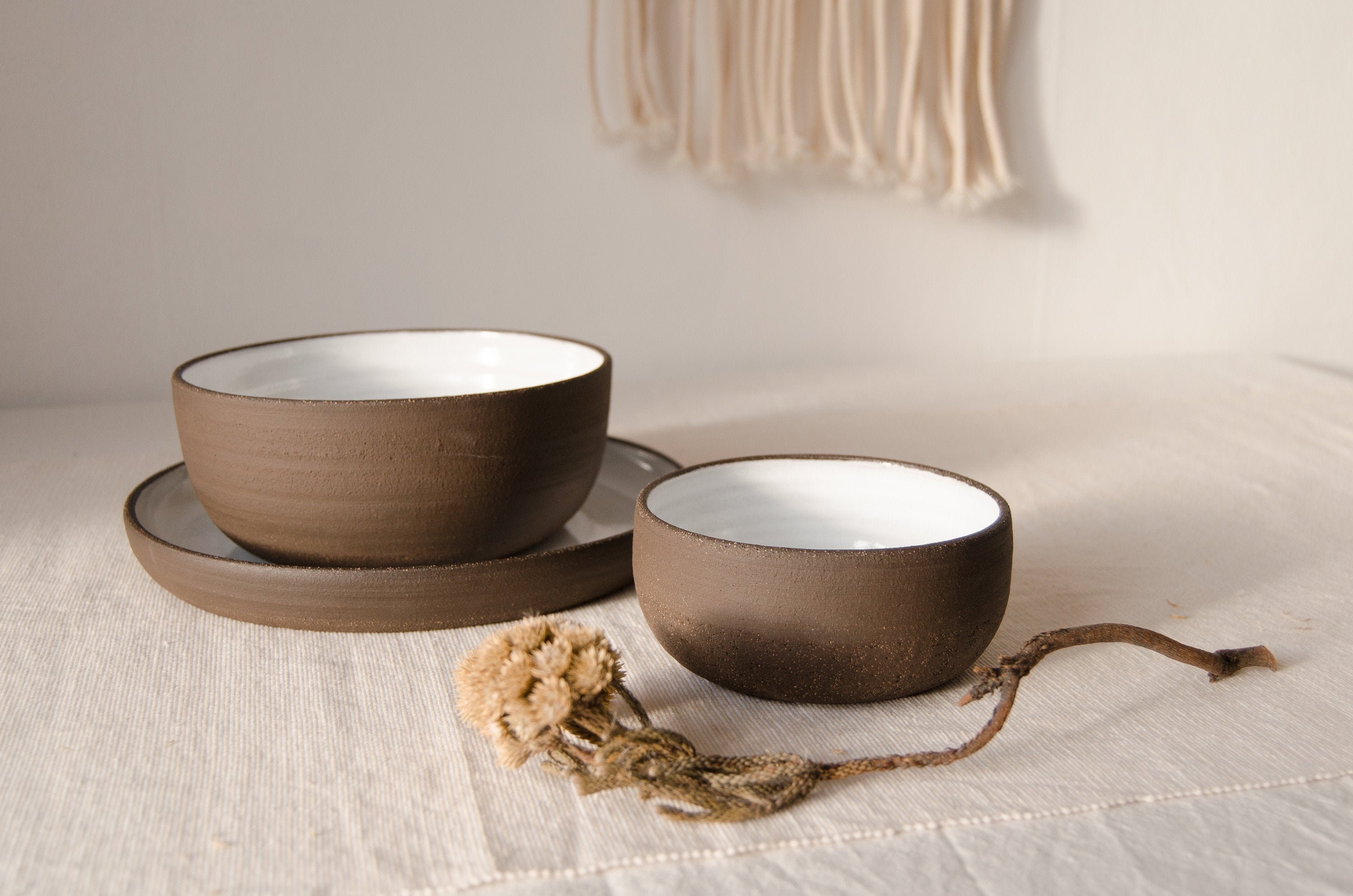 Dinnerware Set, Pottery Dinner Set Of 3, Ceramic Bowl Handmade Pottery, Ramen Bowl, Plate, Dinnerware, Plates