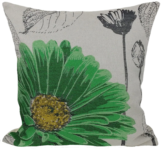 MANOR LUXE Flower 18-in x 18-in Green Cotton Blend Indoor Decorative Pillow Polyester | ML14938GREENFEATHER