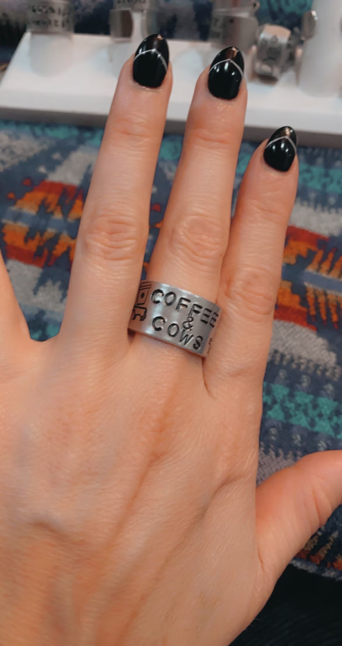 Coffee & Cows Star Adjustable Ring, Personalized Hand Stamped Jewelry, Cattle Cow Bohogift