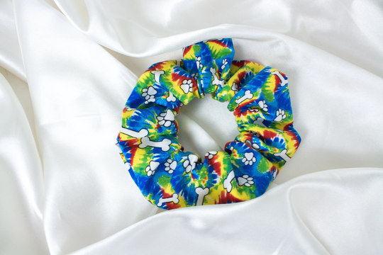 Tie Dye Scrunchie With Dog Bones, Hippie, Hair Accessories, Scrunchies, Rainbow, Ties, 90S Clothing, Scrunchy, Retro, Gift For Women