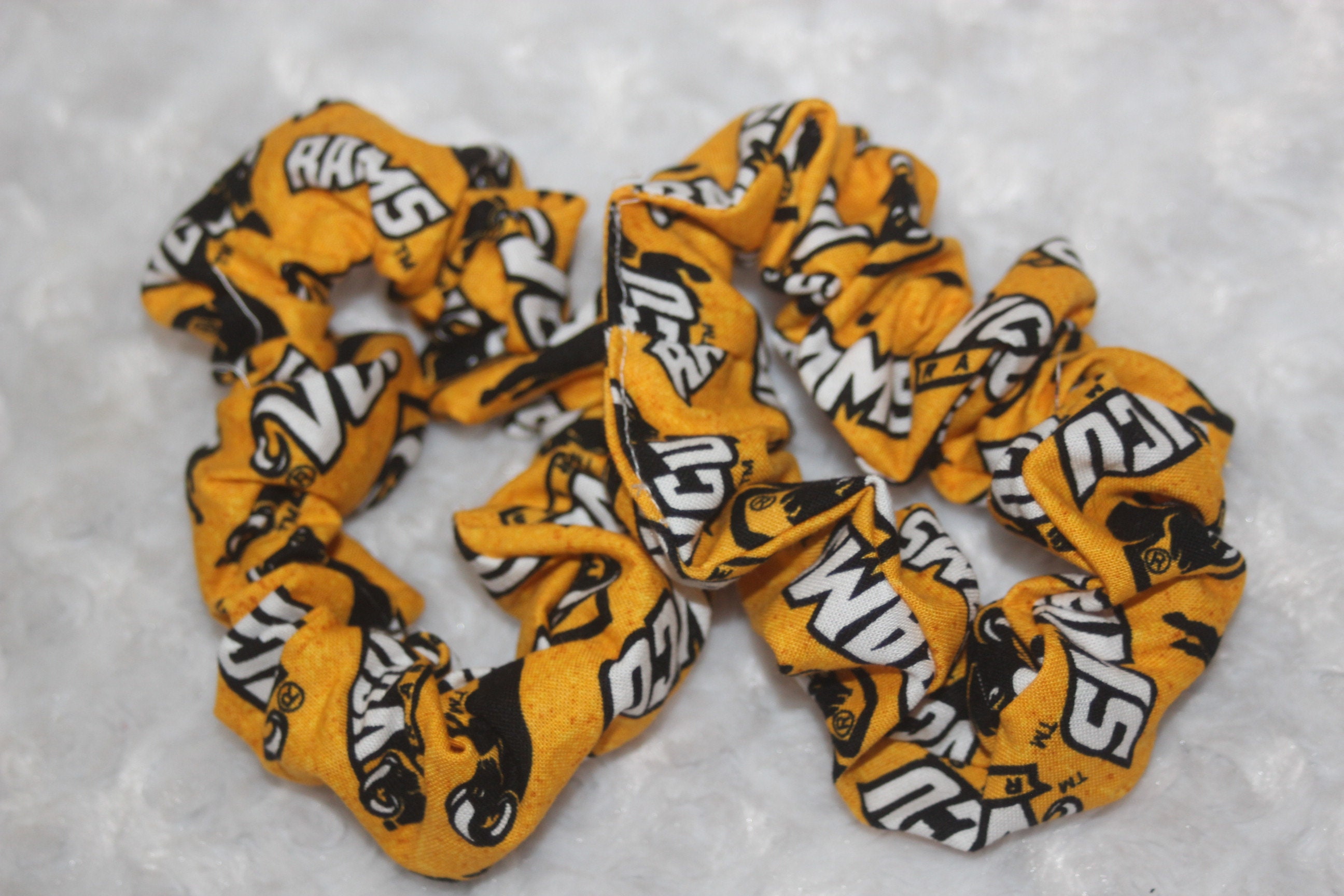 Set Of 2 Virginia Commonwealth University Rodney The Ram Rams Vcu Hair Scrunchies College Ncaa Print Black White Gold Scr16