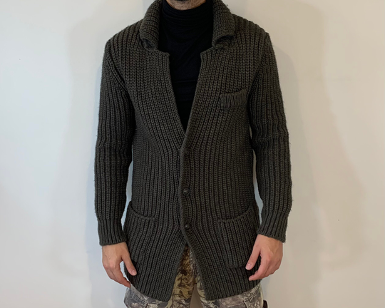 Vintage Thick Wool Blend Olive Green Knitted Button Up Cardigan Size M Men