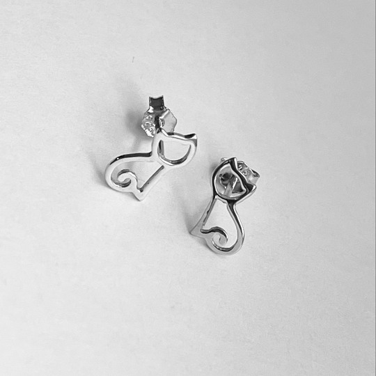 Sterling Silver Cut Out Cat Earrings, Stud Kitty Earrings